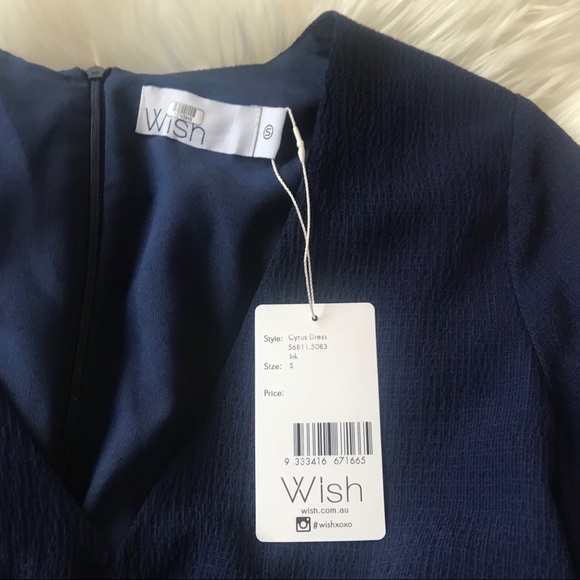 NWT WISH Navy Blue Cyrus Dress Sz S Bell Sleeve - Picture 5 of 6